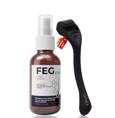 Pack of 2 FEG Hair Growth Spray Plus Derma Roller, Suitable For Both Men and Women