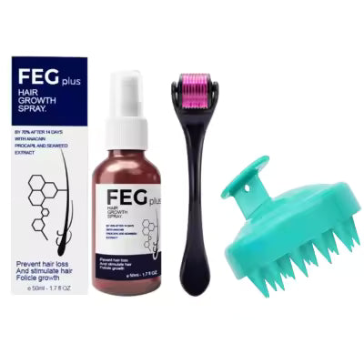 Pack of 2 FEG Hair Growth Spray Plus Derma Roller, Suitable For Both Men and Women